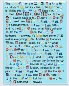 A text message containing the lyrics to "Let It Go," represented by emojis. Courtesy of Buzzfeed