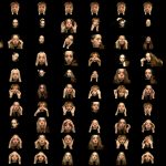 A grid of stills of a white woman pushing her face into new shapes.